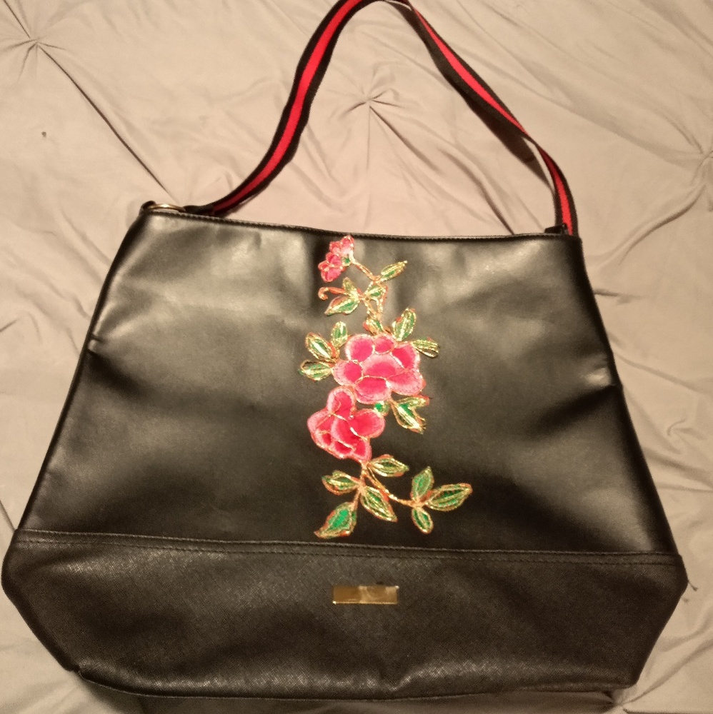 Black Leather Floral Bag